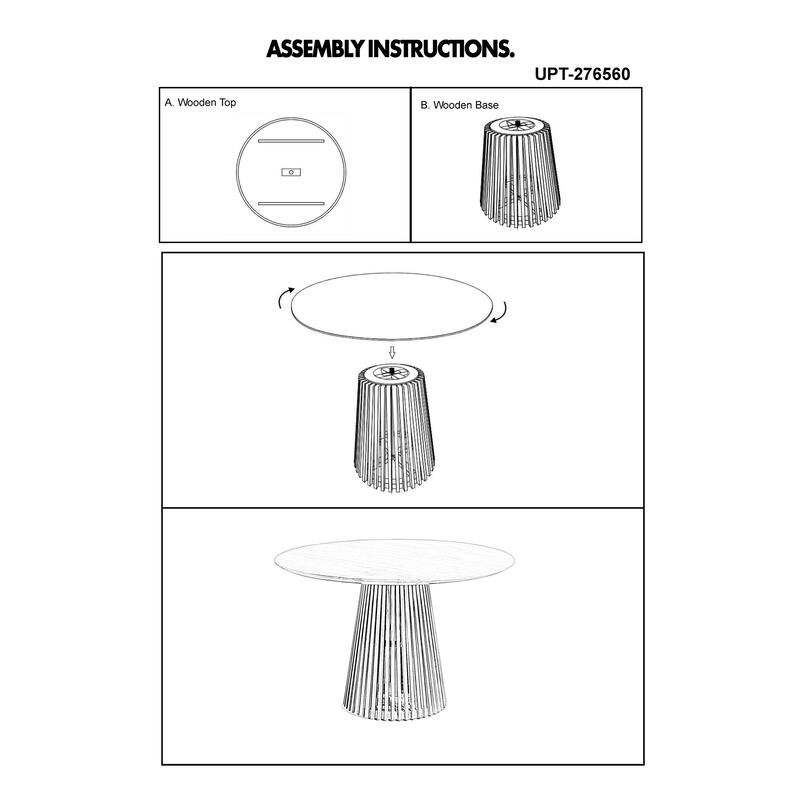 Ridge 47 Inch Handcrafted Mango Wood Round Dining Table, Slatted Flared Base, Black