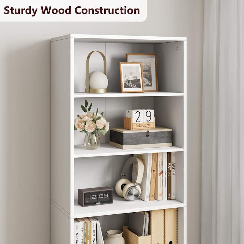 71.4" Tall Bookshelf, 4-Tier Bookcase, Book Shelf, Open Storage Shelf with Doors