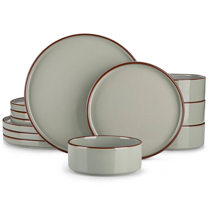 vancasso VENUS Stoneware 12-Piece Glossy Colored Glaze Dinnerware Set - Dessert Essentials set - Dark Green
