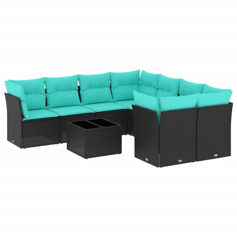 vidaXL 9 Piece Patio Sofa Set with Cushions Black/Brown/Gray Poly Rattan - 24.4 x 24.4 x 27.2