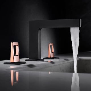 matte black two rose-gold handle bathroom basin faucet with pop up overflow brass drain - 7'6" x 9'6"