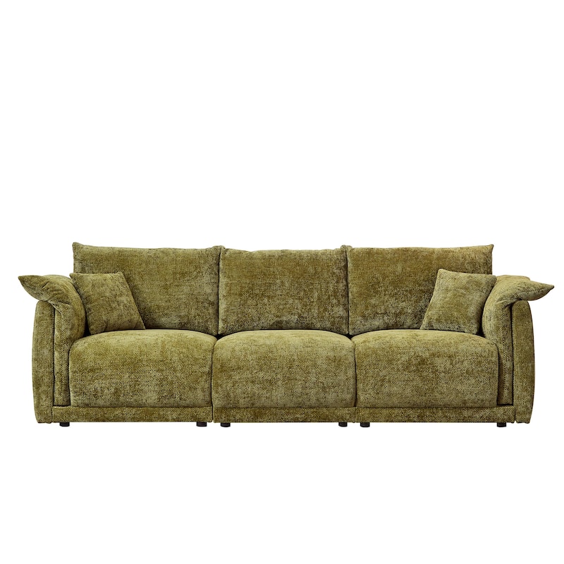 3-Seater Sofa With Unique Design And Soft Arm Pillows Contemporary Style Linen Sofa With 3 Comfortable Cushions With 2 Pillows