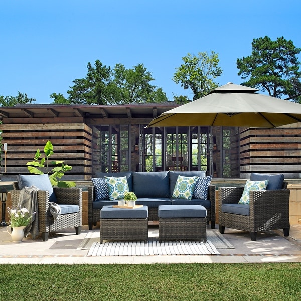 OVIOS 5 piece Patio Furniture Wicker Outdoor High back Seating Set