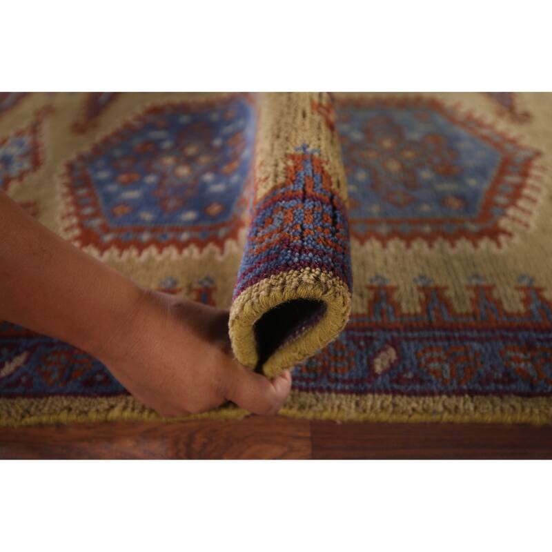 Geometric Green Viss Oriental Runner Rug Handmade Wool Carpet - 2'6"x 9'8"