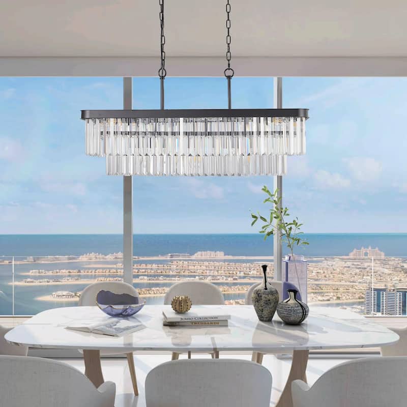 Rectangular Crystal Chandelier - Adjustable E12 Modern Industrial Light