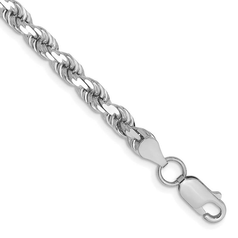 Curata 14k White Gold 7" Solid 5mm Sparkle Cut Rope Chain Bracelet Lobster Claw