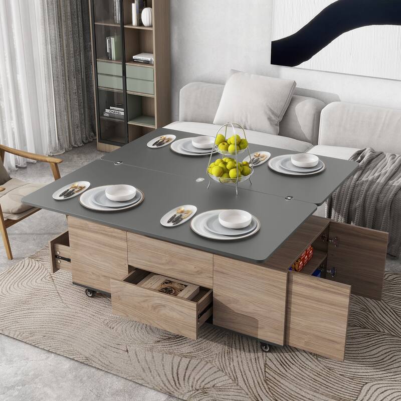 Modern Lift Top Coffee Table Multifunctional Table with Drawers & Shelves