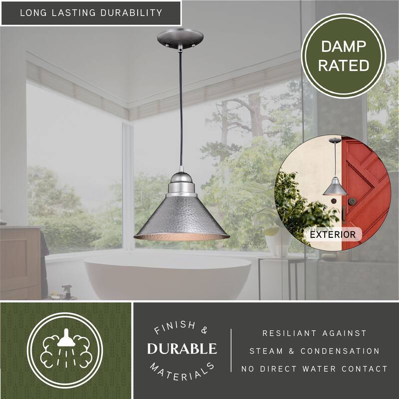 Outland 1 Light Pewter Farmhouse Outdoor Barn Dome Pendant - 10-in W x 7.5-in H x 10-in D