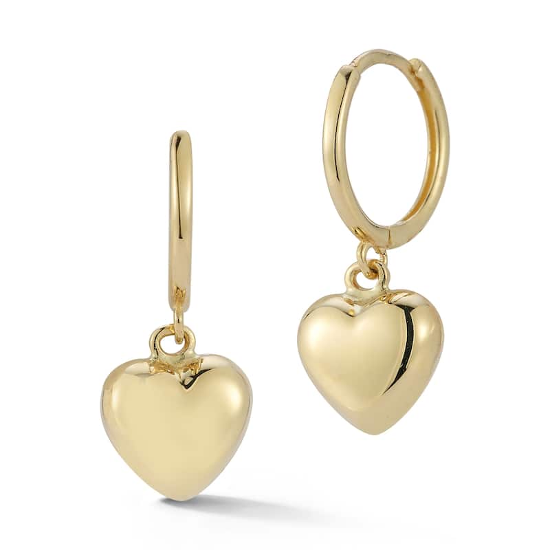 Soleil 14K Gold Puffed Heart Charm Huggie Earrings - Yellow