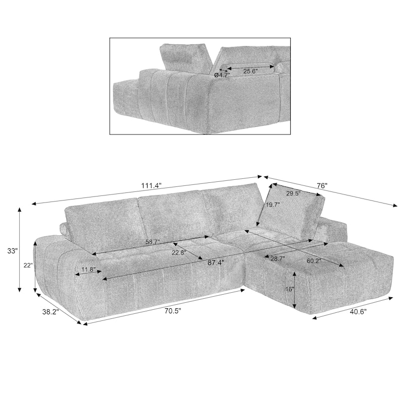 L-Shape Sectional Sofa with Chaise, Oversized Faux Fur Upholstered Sofa, Comfy Sleeper Couch for Living Room, Apartment