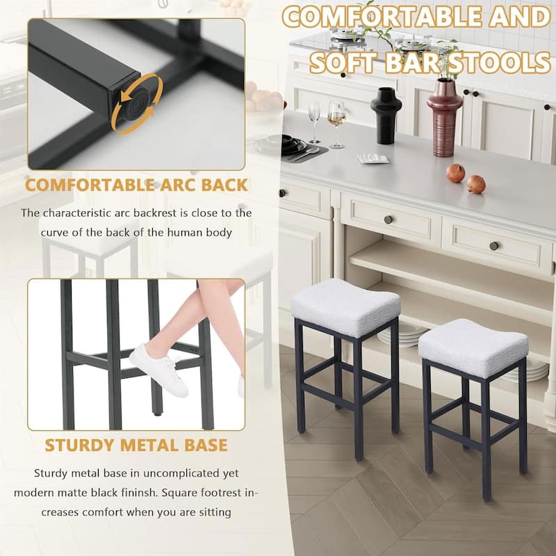 XINMICS Bar Stools, 27 Inches Modern Counter Height Bar Stools, Metal Legs Backless Upholstered Saddle Stool Chair