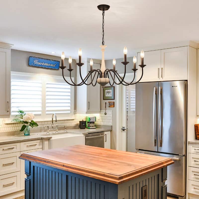 35.04" Wide 8-Light Traditional Industrial Chandelier, Candle Style Chandelier for Living Room Kitchen Island Dining Foyer