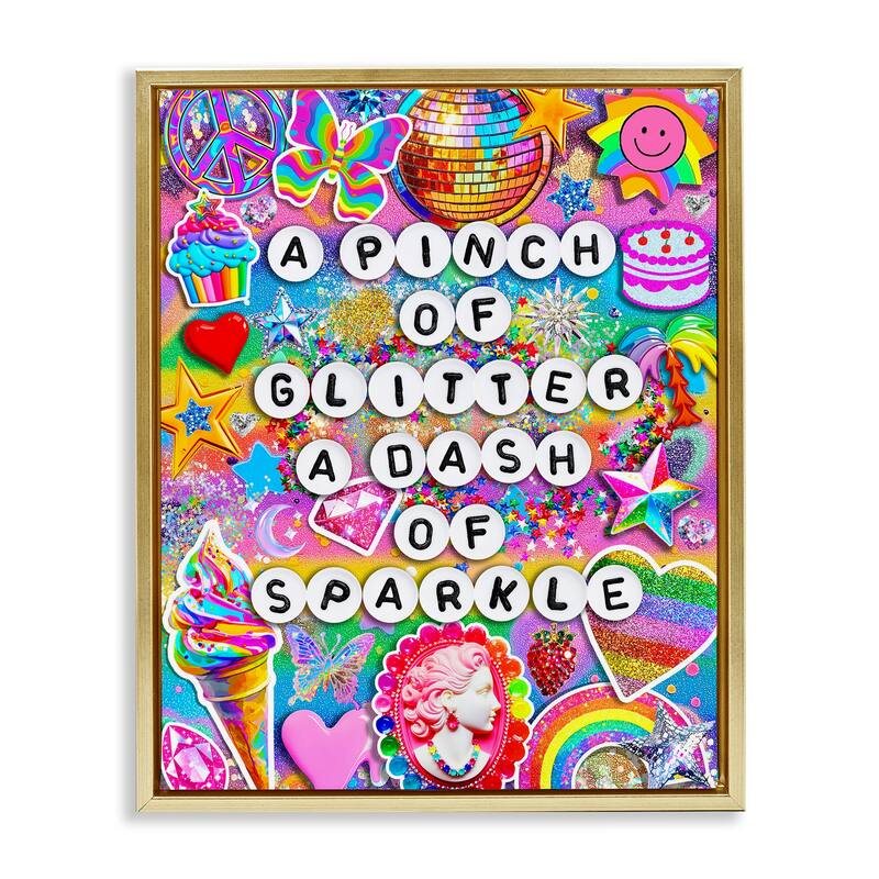 Stupell Pinch Of Glitter & Sparkle Framed Floater Canvas Wall Art Design By Jess Stempel - 25 x 31 - Gold