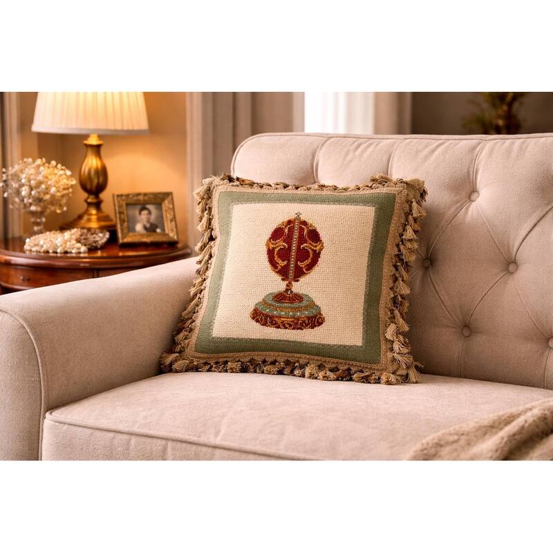 17" x 17" Red Faberge Egg Easter Needlepoint/Petit Point Pillow