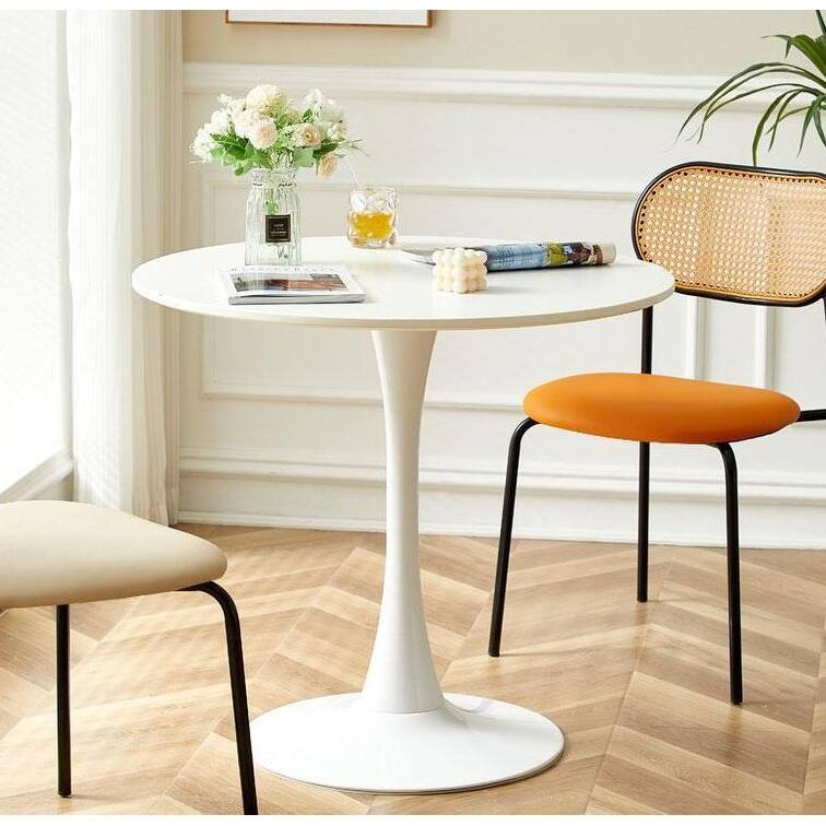 Round Dining Table, 24 Inch Tulip MDF Top with Steel Base, Mid-Century Coffee Table for Small Spaces