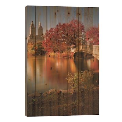 Fall In Central Park Print On Wood by Christopher R. Veizaga - Multi-Color