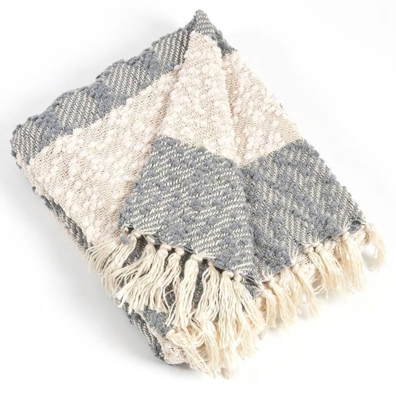 Nubby Design Striped Throw Blanket - Grey