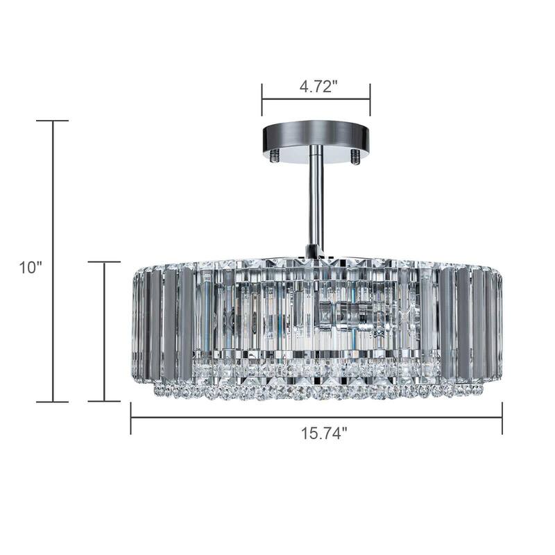 15.7" Modern 4-Light Crystal Semi Flush Mount