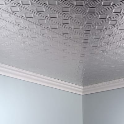 FASÄDE Traditional Style 4 Decorative Vinyl 2ft x 4ft Glue Up Ceiling Panel in Brushed Aluminum (5 Pack)