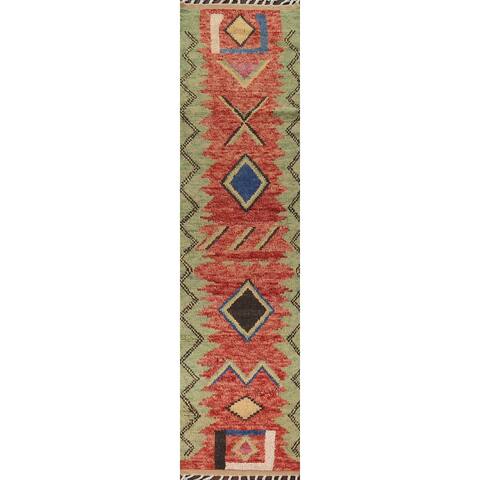 Tribal Oriental Geometric Moroccan Wool Runner Rug Hand-knotted Carpet - 2'5" x 12'10"