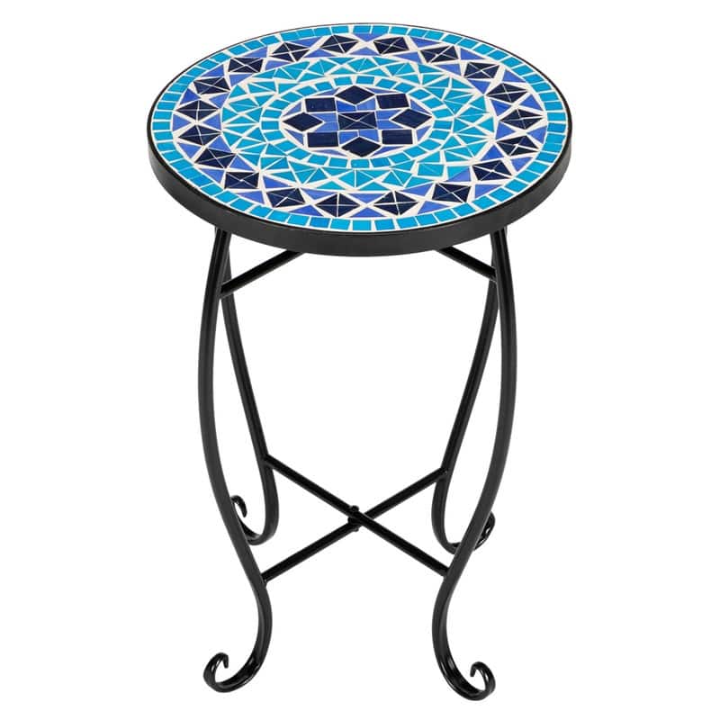 Mosaic Round Terrace Bistro Table Side Table With Coloured Glass