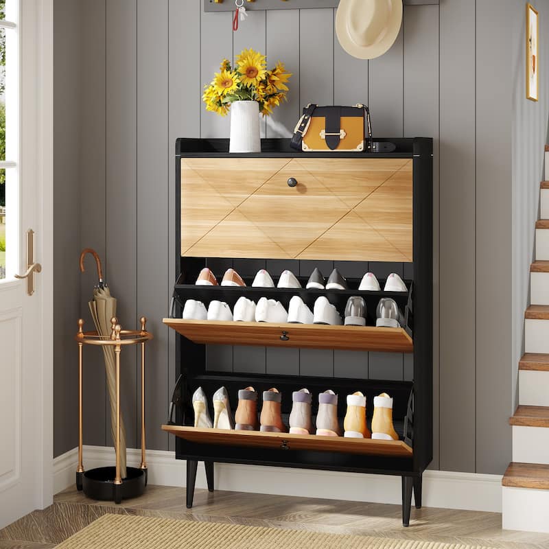 Shoe Storage Cabinet Rack With 3 Flip Drawers, Slim Entryway Shoe ...
