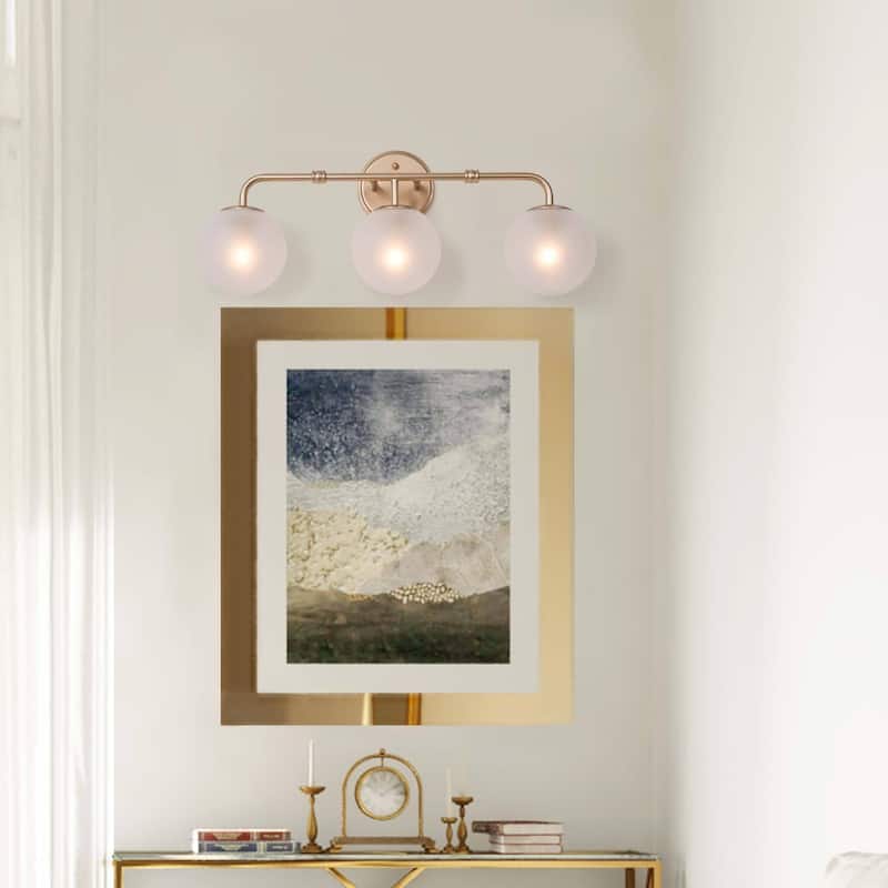 Siya Modern 3-Light Frosted Glass Bathroom Vanity Lights Romantic Gold Statement Wall Sconces Dimmable