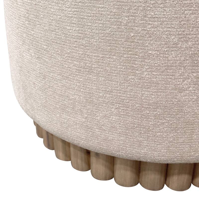 Modern Fabric and Solid Wood Round Storage Ottoman
