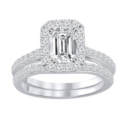 Auriya 1 4/5ctw Emerald-cut Halo Diamond Engagement Ring Set 14k Gold