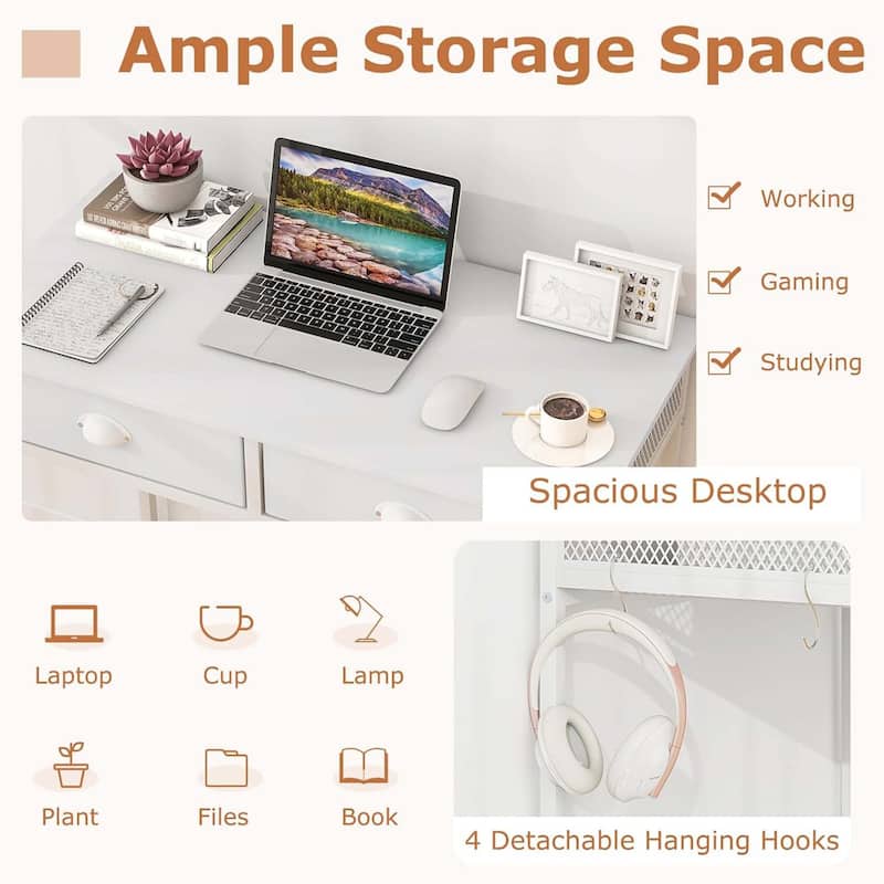 36'' Space Saving Laptop Desk Small Computer Desk w/ Hooks