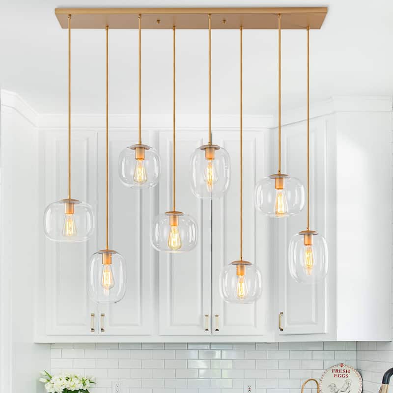 8-Light Linear Chandelier Modern Kitchen Island Light - Gold