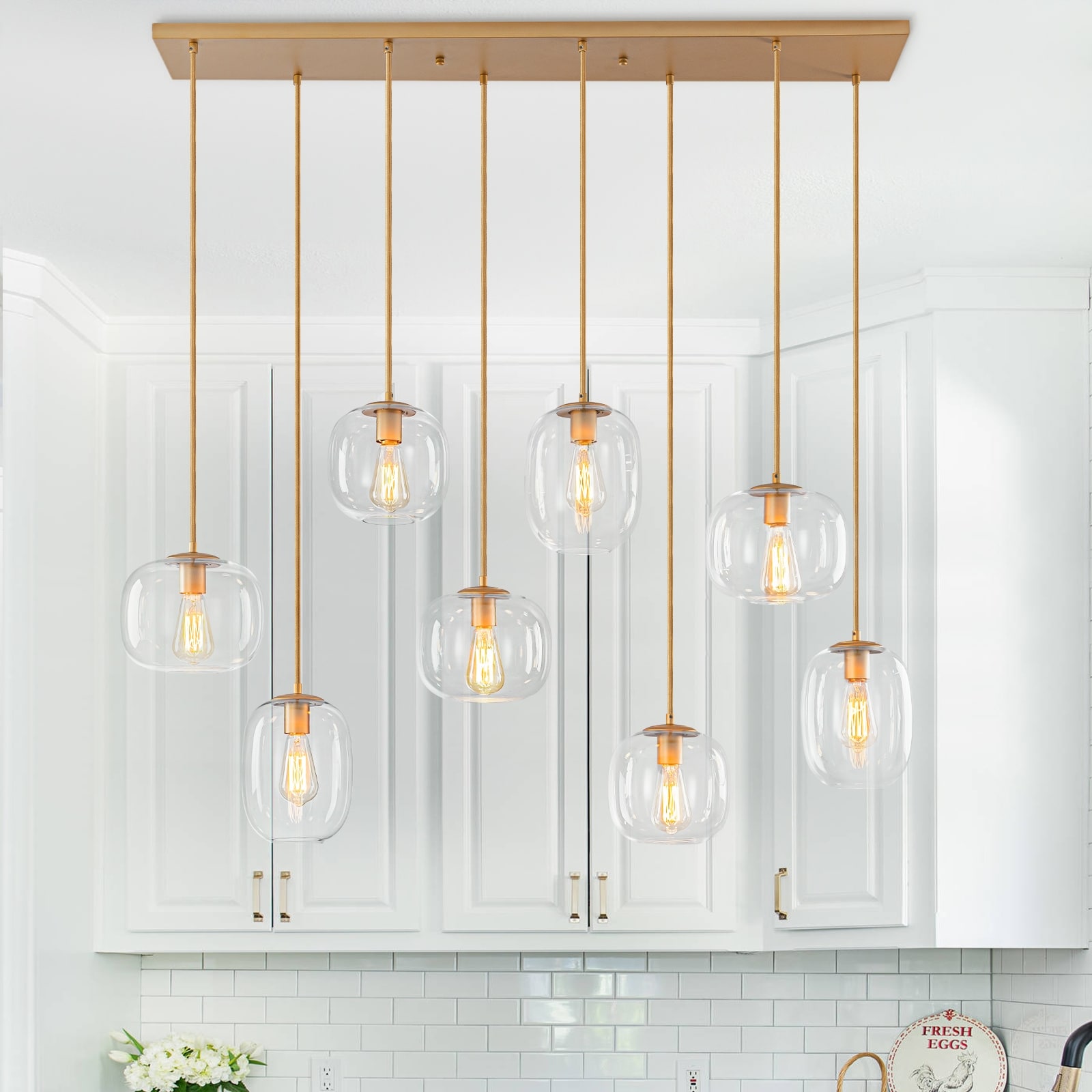 8-Light Linear Chandelier Modern Kitchen Island Light