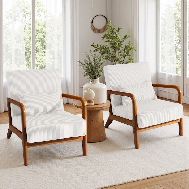 Uixe Mid Century Solid Wood Upholstered Corduroy Accent Chair