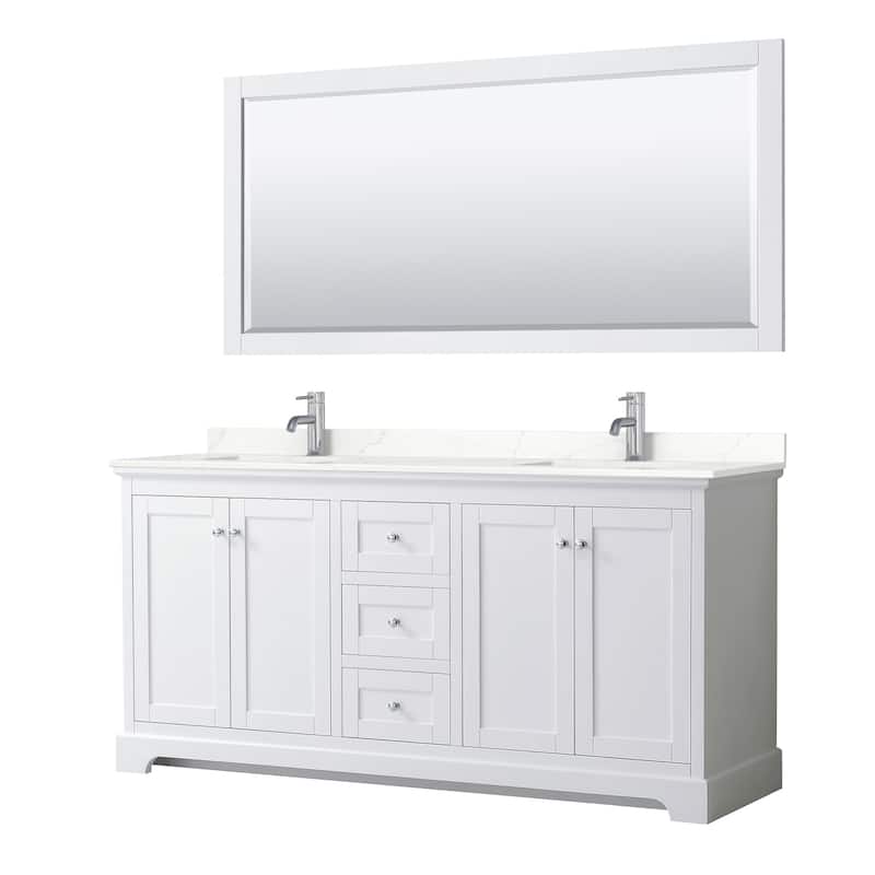 Wyndham Collection WCV232372D-QTZ-UNSM70 Avery 72" Free Standing - White / Giotto Quartz Top / Polished Chrome