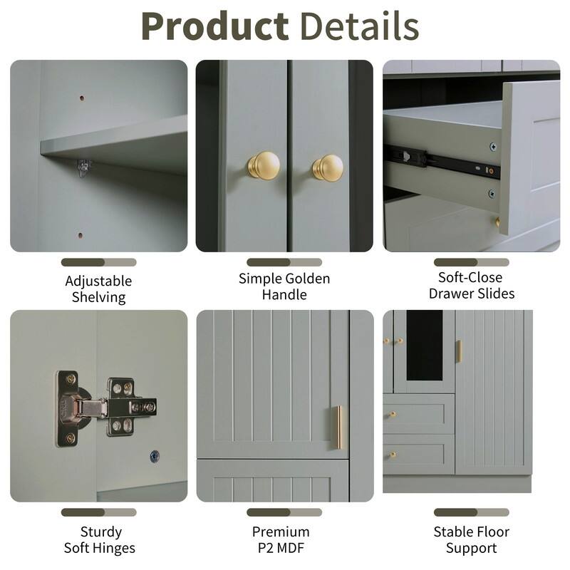 Modern 71" Tall Kitchen Pantry with Storage Cabinet, 6 Doors , Drawers, Adjustable Shelves,Pull-out Trays and Wine Rack