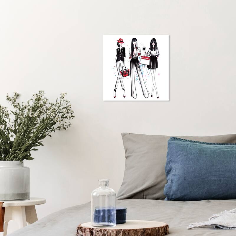 Wynwood Studio Canvas Fashion and Glam Doll Memories - Shopping Spree Black and Glam Wall Art Canvas Print - 12 x 12