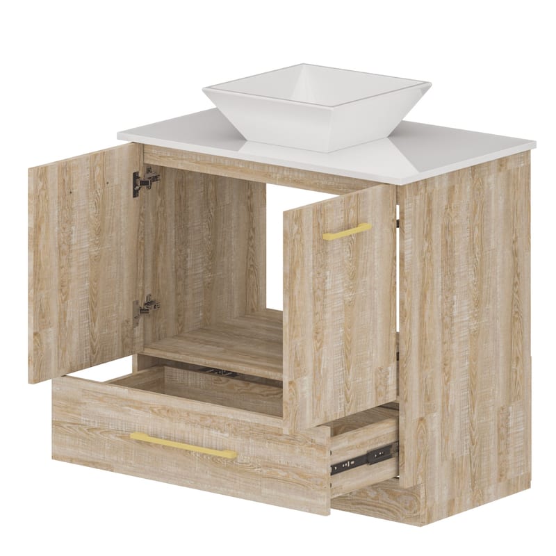 Gleaming Vanity Set Ceramic Basin and LED Mirror Cabinet Combo