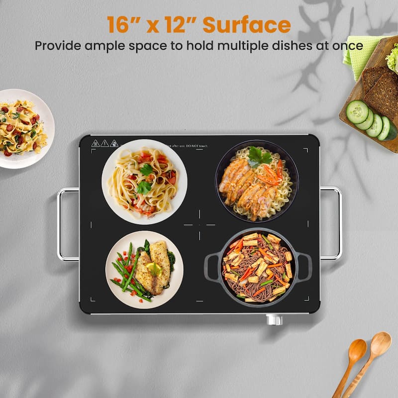 Costway 1/2/3/4PCS 16" x 12" Electric Warming Tray Tempered Glass Food