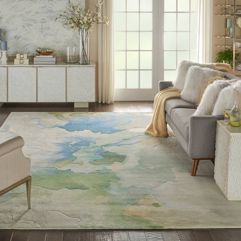 Nourison Prismatic Modern Floral Watercolor Abstract Area Rug - 8' 6" x 11' 6" - Seafoam - Rectangle