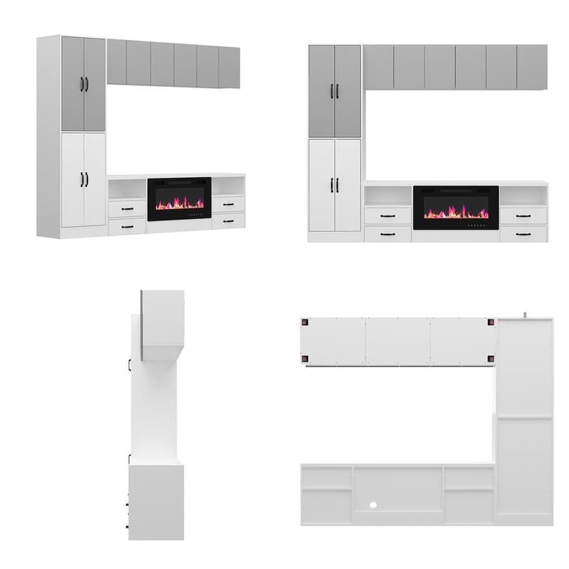 Wall Entertainment Center with Storage Cabinets, TV Stand & Optional 30" Electric Fireplace