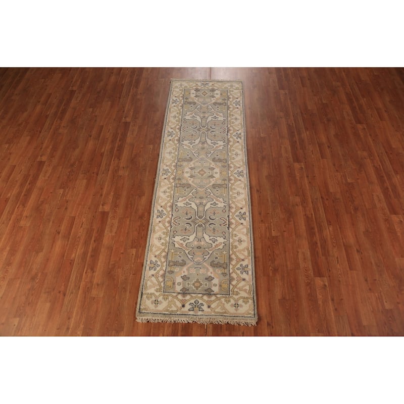 Oushak Indian Runner Rug Hand-Knotted Transitional Wool Carpet - 2'6"x 7'10"