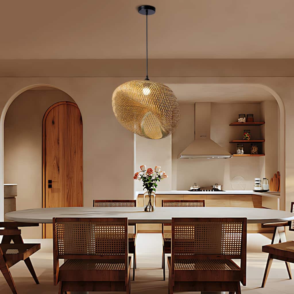 EcoChic Bamboo Weave Creations/Woven Lighting/Rattan/Natural/Wicker Handmade/Cane ceiling Light