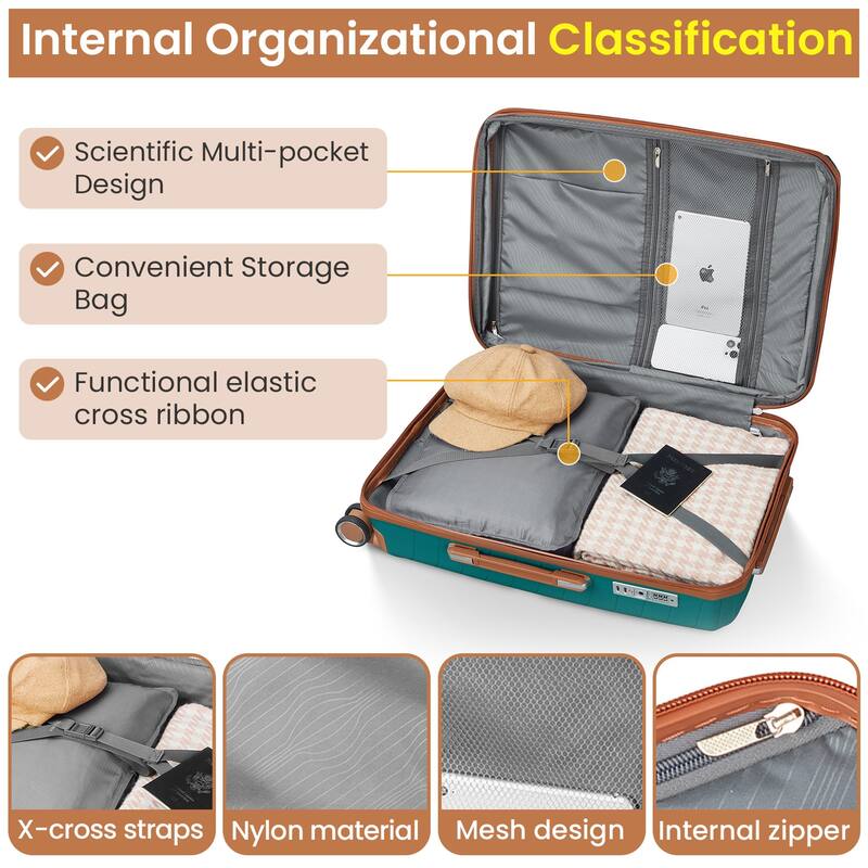 14/20/24/28" Expandable Lightweight Luggage Sets, Hardside Suitcase with Double 360 Degrees Mute Spinner Wheels & TSA Lock