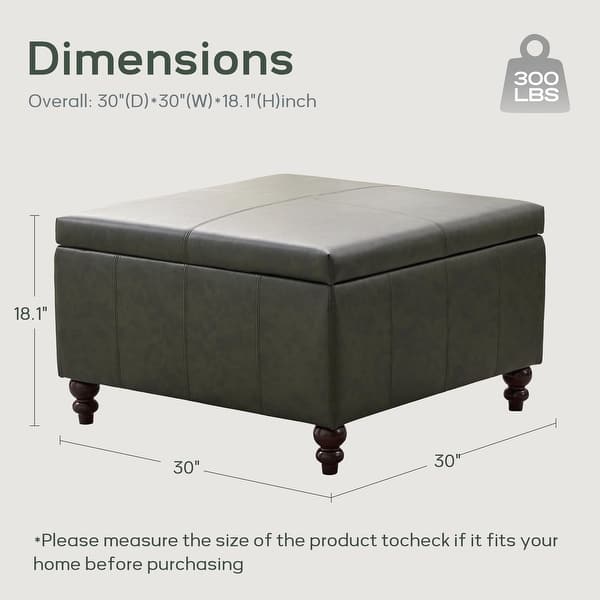 dimension image slide 2 of 5, Leather Square Storage Ottoman for Living Room, Brown/ Black 30"W x 30"D x 18.1"H