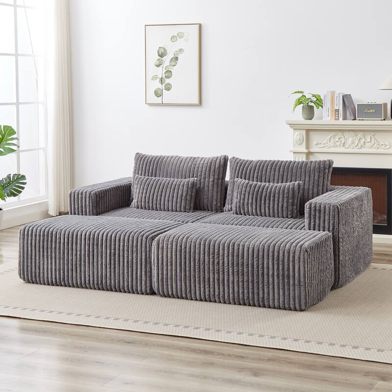 87'' Oversized Corduroy Chaise Lounge with Removable Ottoman Bench, Modular Sleeper Sofa Couch