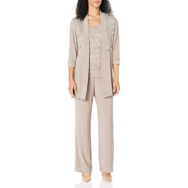 R&M Richards Women's Lace Pant Set, Mocha, 6