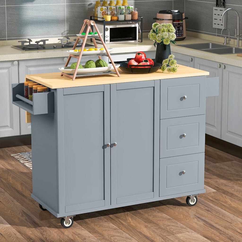 Rolling Mobile Kitchen Island with Solid Wood Top and Locking Wheels