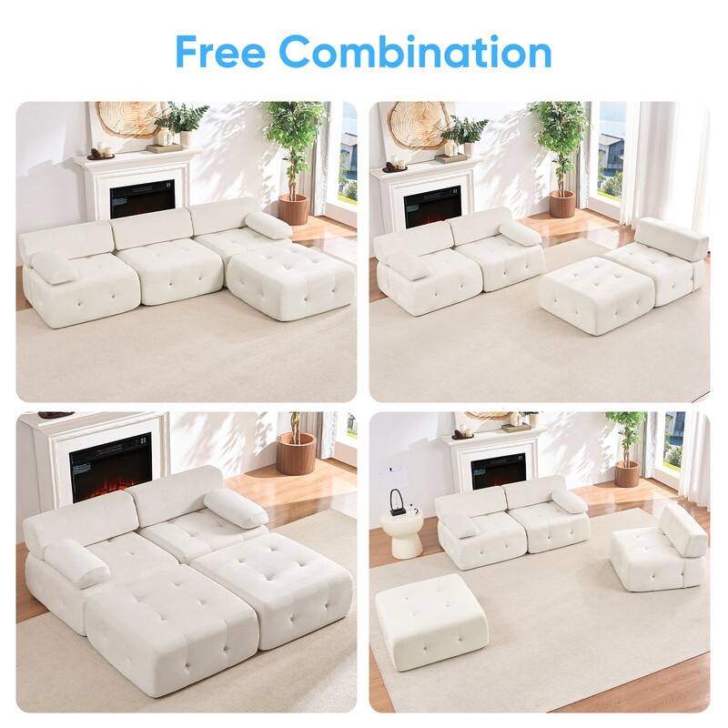 Mixoy 100inch Modular Sectional Sofa with Ottoman,Velvet 3-Seater L-Shaped Couch for Living Room - 100.4"w x 66.9"D x 24.8"H