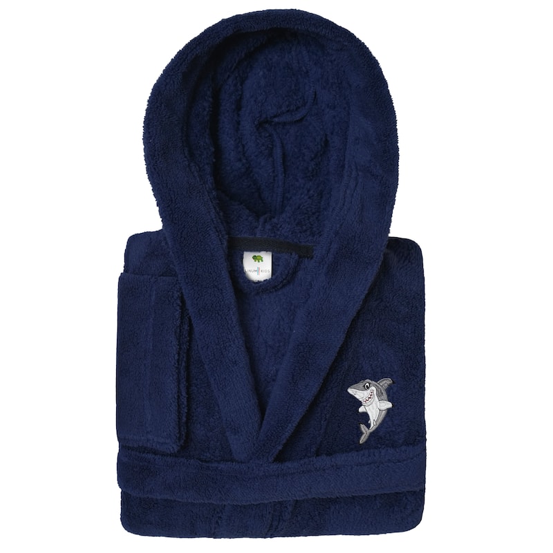Sweet Kids 100% Polyester SUPER PLUSH Double Brushed Hooded Bathrobe - SHARK - M - Navy