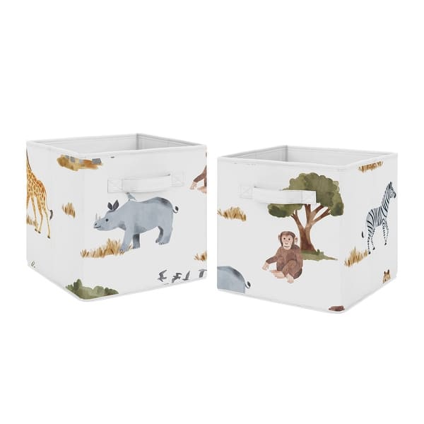 slide 2 of 4, Jungle Animal Foldable Fabric Storage Bins Hunter Green Grey Black and White Safari Elephant Giraffe Lion Monkey Leopard Cheetah